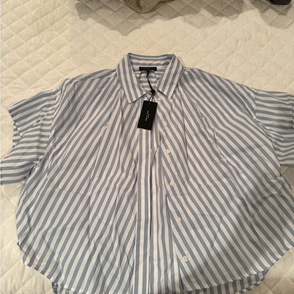 Rag & Bone Light Blue and White Striped Shirt - Picture 4 of 5